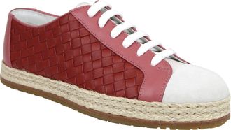 Bottega Veneta Womens Pink / Red Leather Woven Lace Up Sneakers (37.5 EU / 7.5 US)