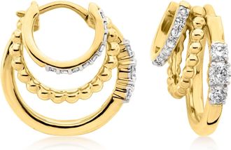 Ross-Simons Diamond Beaded Triple-Hoop Earrings in 18kt Gold Over Sterling