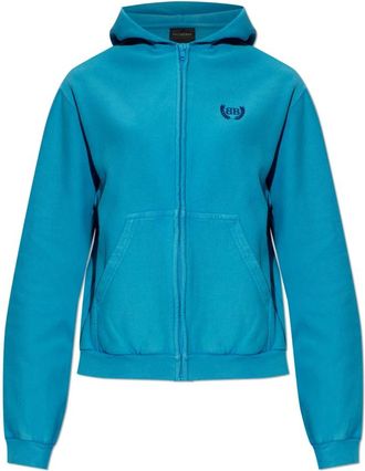 Balenciaga Zip-throughs, female, Blue, Size: 2XS Logo Embroidery Hoodie
