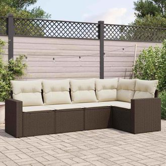 vidaXL Set Comedor De Jard&iacute;n 5 Piezas Y Cojines Rat&aacute;n Sint&eacute;tico Marr&oacute;n Vidaxl