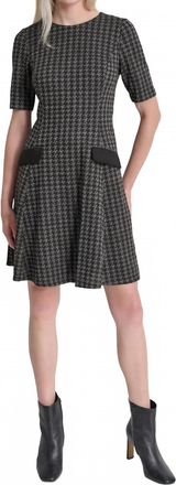 DKNY Womens Jewel-Neck Short-Sleeve Fit & Flare Dress In Black