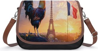 Generic Rooster E-iffel Tower France Flag Crossbody Bags for Women Fashion Leather Shoulder Handbags With Adjustable Strap