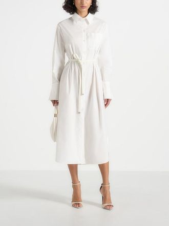 Mani&egrave;re De Voir Isa Belted Cotton Midi Shirt Dress in White at Nordstrom, Size 10
