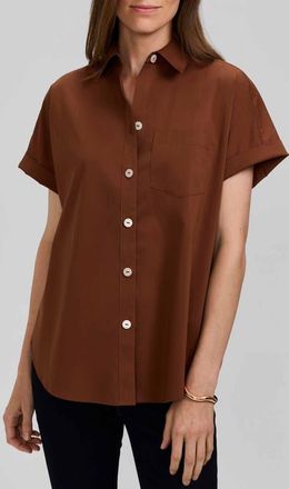 Foxcroft Abigail Short Sleeve Button-Up Shirt in Macchiato Brown at Nordstrom, Size X-Large