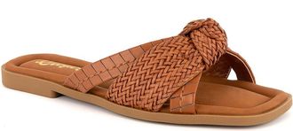SUGAR Womens Slide Sandals - Stylish Slip-On Flats for Casual, Dressy, Beach, or Pool Wear, Cognac Woven, 3 UK