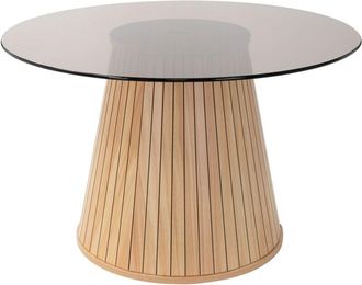 ML Design Ml-design Mesa De Centro Con Tablero De Cristal 80 X 80 X 50 Cm Marr&oacute;n Con Aspecto De Madera Mesita De Caf&eacute; Redonda En Estilo Moderno Elegante Mueble 