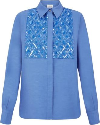 P.A.R.O.S.H. Sequined Shirt Raisa 25 - Dames - Overhemden - Blauw - XS - Leer - Overhemden