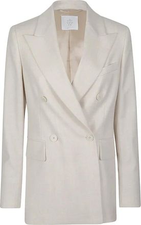 Eleventy Cr&egrave;me Flanellen Jas met Lurexdraad - Dames - Blazers - Beige - L - Jassen