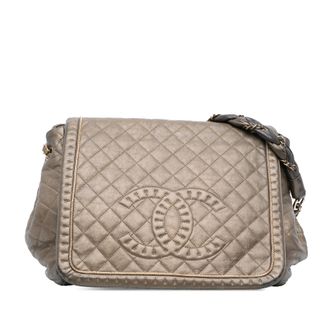 Chanel Pre-owned Womens Large Quilted Metallic Calfskin Istanbul Accordion Flap - Silver Leather - One Size