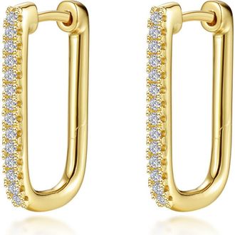 Lafonn Pav&eacute; Simulated Diamond Rectangular Hoop Earrings in Gold at Nordstrom