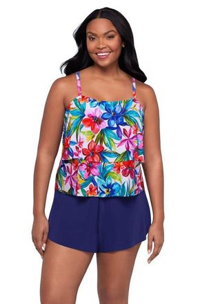 Trimshaper Roxy Swim Romper in Tropical Treasure at Nordstrom, Size 12