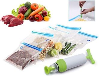 Trade Shop Trade Shop - Juego De Bolsas Zip Al Vac&iacute;o Con Bomba Manual 2 Clips Selladoras De Bolsas