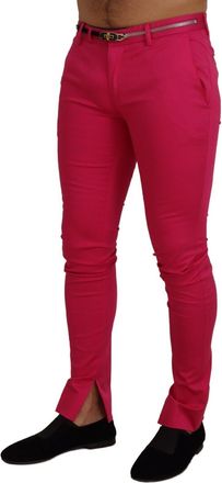 Dolce & Gabbana Mens Zipper Buckle Waist Trousers Pink Cotton Elastane