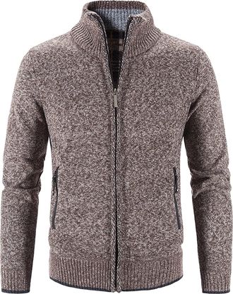 Generic Mens Knitted Cardigan Thick Sweater Full Zip Stand Collar Warm Jumpers Fleece Lined Winter Coat with Pockets Gentleman V Neck Mens Jumper Knitted Swea