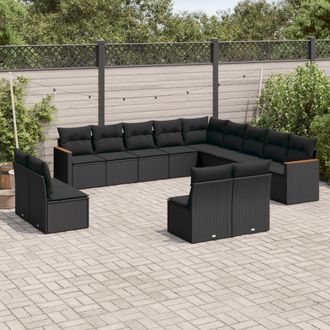 vidaXL Set De Sof&aacute;s De Jard&iacute;n Y Cojines 13 Pzas Rat&aacute;n Sint&eacute;tico Negro Vidaxl