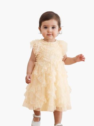 Needle & Thread Genevieve Embroidered Ruffle Baby Dress in Lemon Sorbet at Nordstrom, Size 18-24M