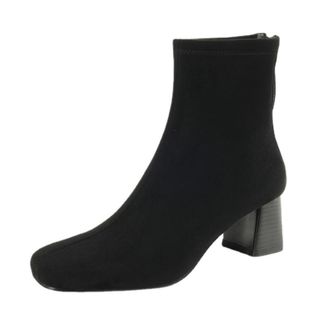 Generic Womens Suede Ankle Boots Square Toe Medium Block Heels Side Zipper Stretch Fit Soft Lining Cushioned Insole Durable Non-Slip Outsole,Black,6.5 UK