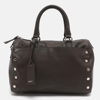 DKNY Dkny Studded Grey Leather Boston Bag