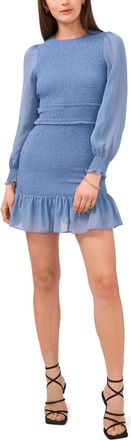 1.State Minidress Porcelain Blue Smocked Long Sleeve Ruffle Hem JZZ223