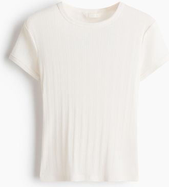 H&M T-Shirt aus Pointellestrick - Weiss