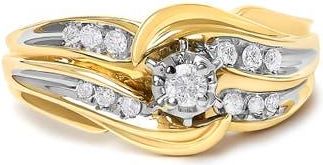House of Brilliance 14K Yellow Gold 1/4 Cttw Round Diamond Wave Motif Bypass Ring at Nordstrom