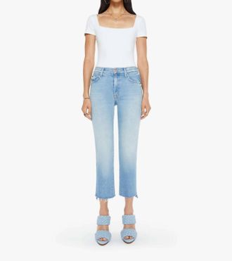 Mother Insider Crop Fray Denim Jeans In Can You Dig It