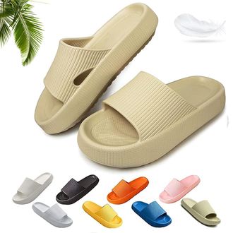 Generic Non Slip Slippers with Thick Sole, Soft EVA Foam Sliders, Quick Dry House Slippers for Couple (Khaki, One Size, Adult, Women, 10, Numeric, UK Footwear