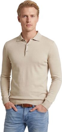 Thomas Maine Lange mouw polo Thomas Maine beige met boord
