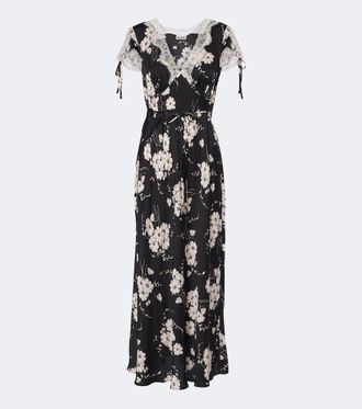 Rixo Fern floral lace-trimmed satin midi dress