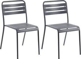 Beliani Conjunto De 2 Sillas De Jard&iacute;n De Metal Sin Reposabrazos Apilables Para Terraza Gris Oscuro Lefkada