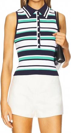 525 america Vivienne Johnny Collar Stripe Tank In Dark Blue Multi
