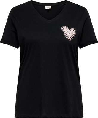 Only Carmakoma Kurzarmshirt ONLY CARMAKOMA CARBEA LIFE SS V-NECK TEE, Damen, Gr. XL, schwarz print:heart, Jersey, Obermaterial: 100% Baumwolle, bedruckt, regular fit