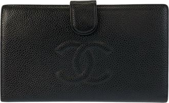 Chanel Black Leather Long Wallet (Bi-Fold) (Pre-Owned)