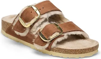 Birkenstock Womens Arizona Shearling Big Buckle Sandal In Cognac