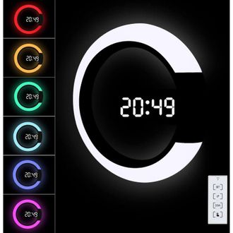 OEM Reloj De Pared Digital Led Con Control Remoto, Reloj De Pared Con Alimentaci&oacute;n Usb Cestmall, 12/24 H, Temperatura, 3 Niveles De Brillo, Luz Rgb De 7 C