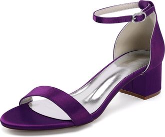 Generic Satin Bridal Shoes Womens Ankle Strap Low Block Heels Wedding Dress Shoe Formal Evening Prom Party Shoes 4.5Cm,Dark Purple,10 UK