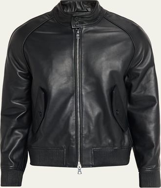 Officine G&eacute;n&eacute;rale Mens Leather Band-Collar Biker Jacket
