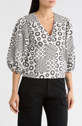 Desigual Print Woven Wrap Top in Black at Nordstrom Rack, Size X-Large