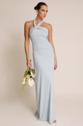 Six Stories Halter Neck Stretch Bridesmaid Dress in Pale Blue at Nordstrom, Size 2