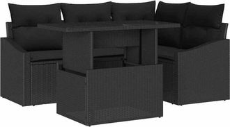 vidaXL Conjunto De Sof&aacute; De Jard&iacute;n Con Coj&iacute;n Con Almohada 5 Pcs Negro Vidaxl