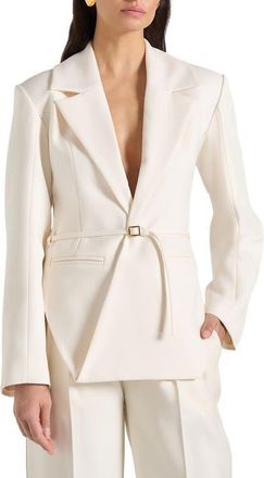 Mani&egrave;re De Voir Yuna Plunge Tailored Blazer With Belt in Off White at Nordstrom, Size 10