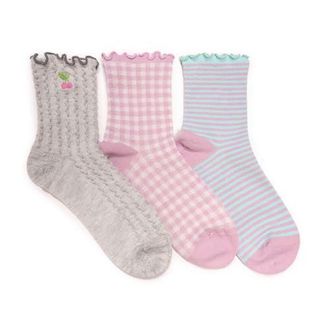 Muk Luks Womens Embroidered Quarter Crew Socks, 3 Pair Pack in Grey/pink at Nordstrom