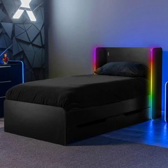 X Rocker Electra Single Bed with Trundle Drawers Storage, LED Lights & Mattress in Black