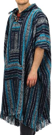 Loud Elephant 100% Woven Cotton Long Hooded Poncho - Blue & White