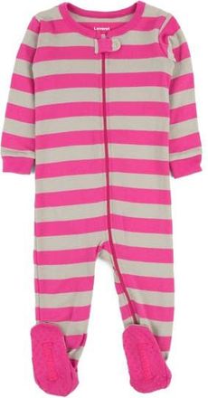 Leveret Kids Footed Striped Cotton Matching Family Pajamas in Berry & Chime at Nordstrom, Size 4T