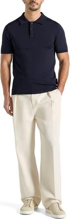Mani&egrave;re De Voir Bryn Luxe Knitted Polo Top in Navy at Nordstrom, Size X-Small