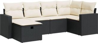 vidaXL Set De Sof&aacute;s De Jard&iacute;n 6 Piezas Y Cojines Rat&aacute;n Sint&eacute;tico Negro Vidaxl