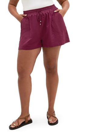 City Chic Lola Cotton Drawstring Shorts in Pomegranate at Nordstrom, Size Xxxs