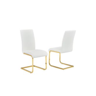 Best Master Furniture Alison Faux Leather Chrome Dining Side Chair in White/Gold (Set of 2)