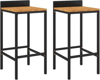 vidaXL Vidaxl - Bar Stools 2 pcs Black Poly Rattan and Solid Wood Acacia